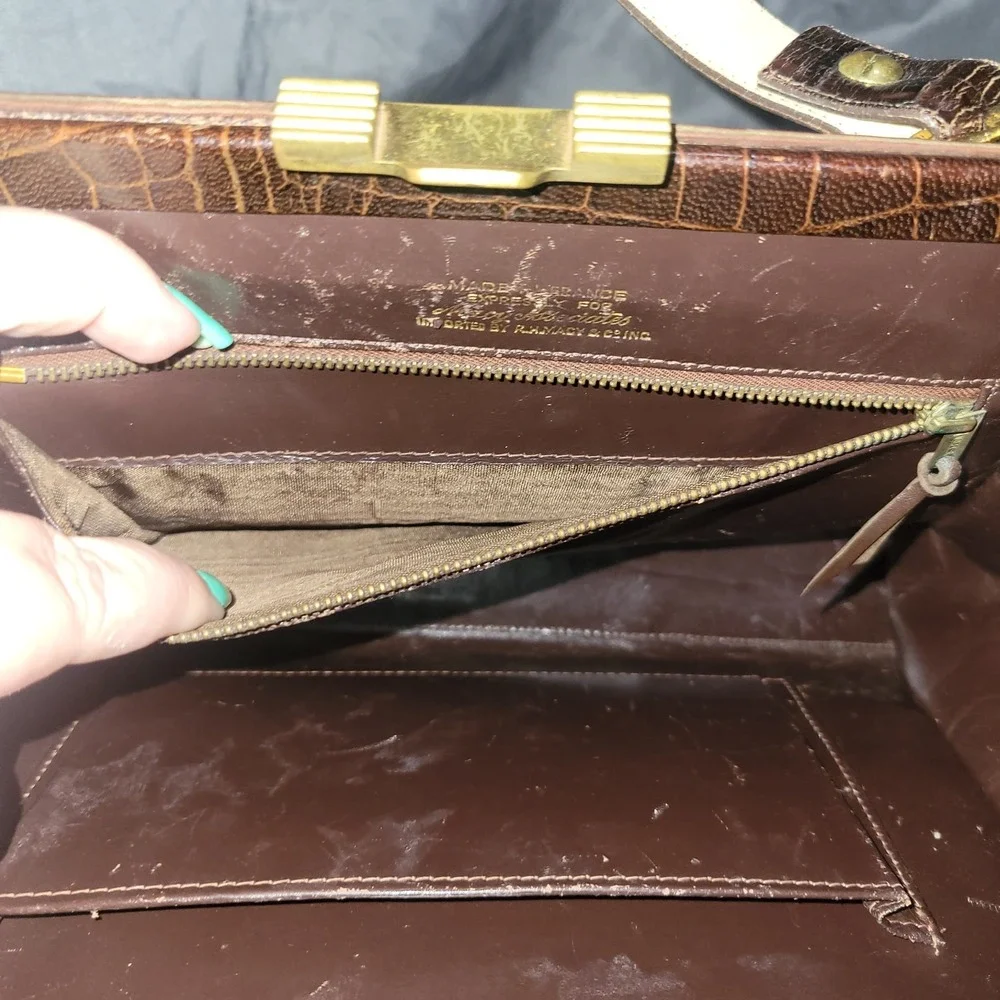Vintage 1950s Macy Associates Brown Crocodile Skin Purse Handbag ~ France